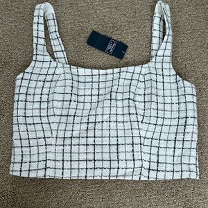 Abercrombie & Fitch White and Black Checkered Crop Top